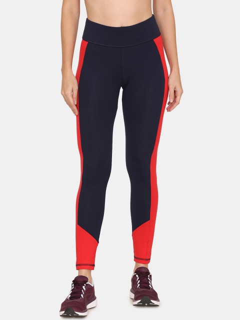 

Zelocity by Zivame Women Navy Blue & Red Colourblocked Tights