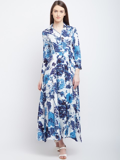 

PANIT Women Blue Floral Print Shirt Dress