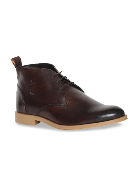 

U.S. Polo Assn. Men Brown Solid Leather Mid-Top Chukka Boots