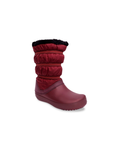 

Crocs Women Burgundy Solid Crocband High-Top Flat Boots
