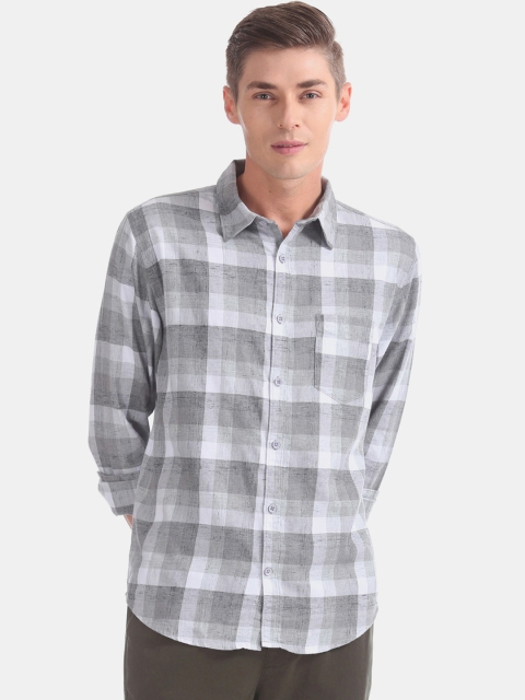 

Ruggers Men Grey Slim Fit Checked Casual Shirt