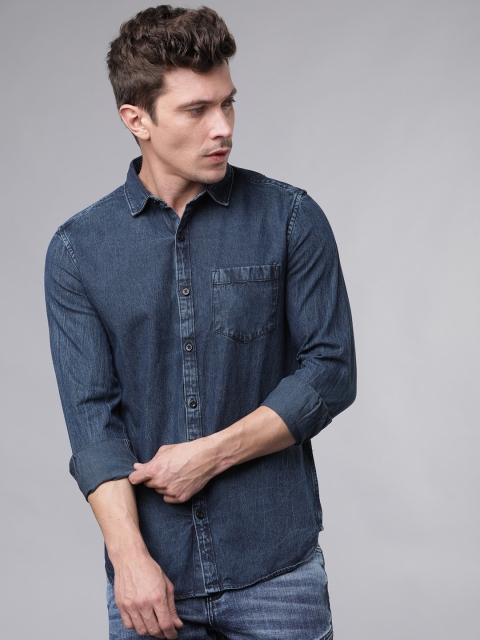 

HIGHLANDER Men Blue Slim Fit Faded Denim Casual Shirt