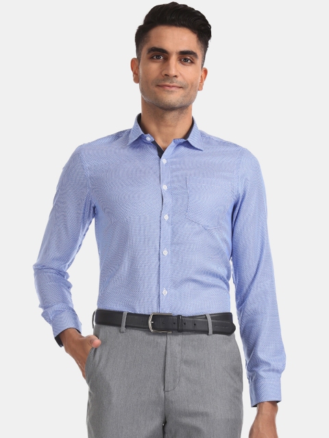 Excalibur Men Blue Regular Fit Self Design Formal Shirt