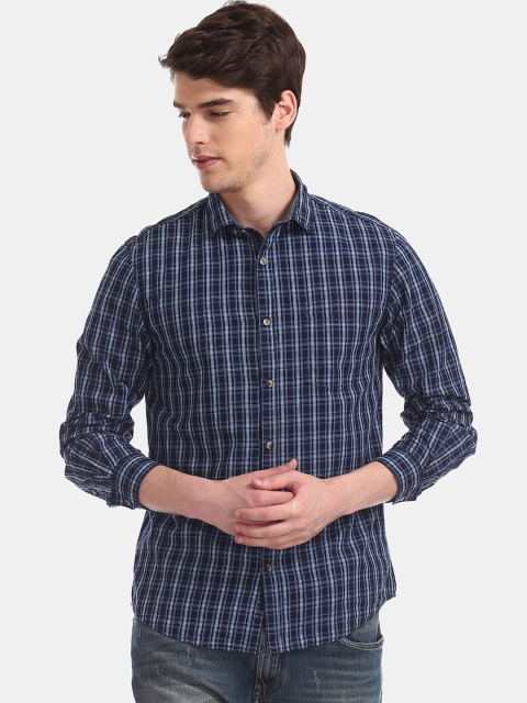 

Ruggers Men Navy Blue Regular Fit Checked Casual Shirt