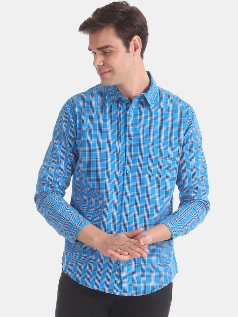 

Ruggers Men Blue Slim Fit Checked Casual Shirt