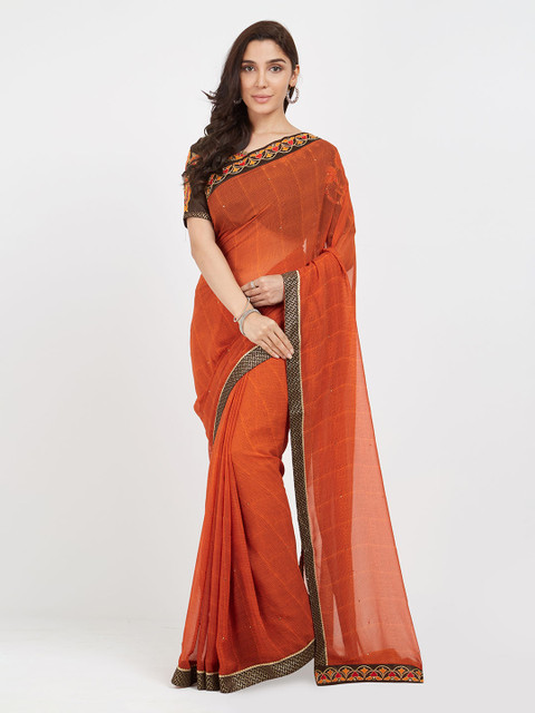 

Mitera Orange Embellished Poly Georgette Saree