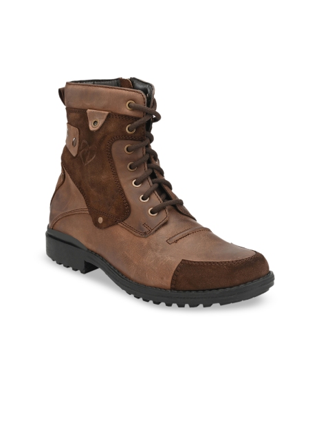 

Delize Men Brown Colourblocked Leather High-Top Flat Boots