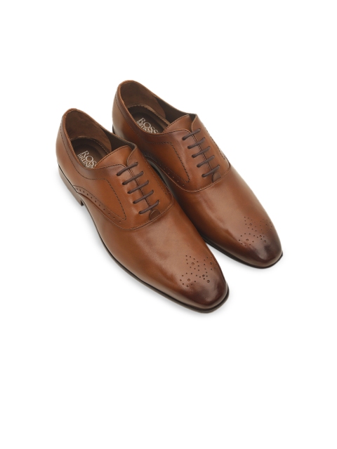 

ROSSO BRUNELLO Men Tan Brown Solid Leather Formal Oxfords