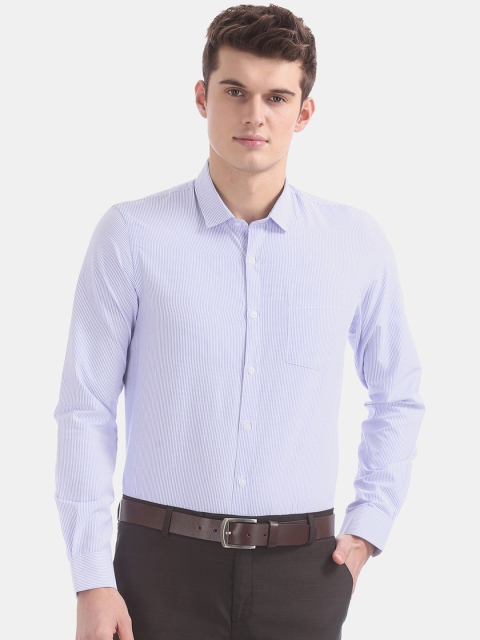 

Excalibur Men Blue & White Regular Fit Striped Formal Shirt