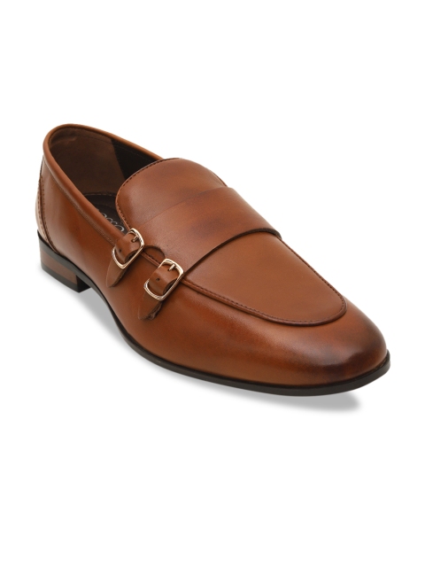 

ROSSO BRUNELLO Men Tan Brown Solid Leather Formal Monks