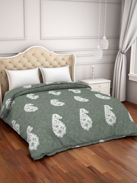 

Welspun Olive Green & White Ethnic Motifs AC Room 110 GSM Double Bed Dohar