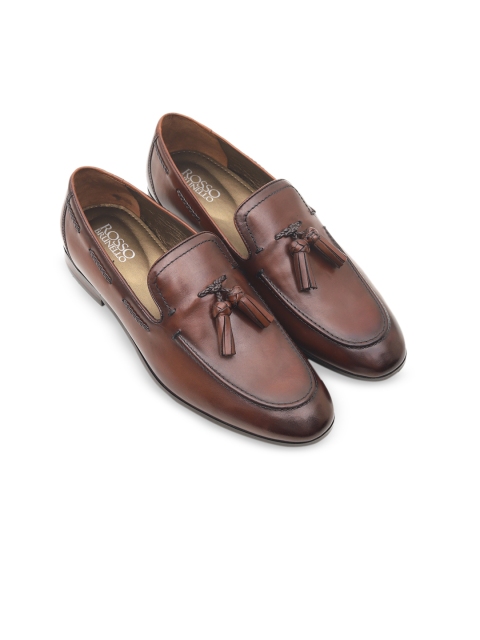 

ROSSO BRUNELLO Men Brown Solid Leather Formal Loafers