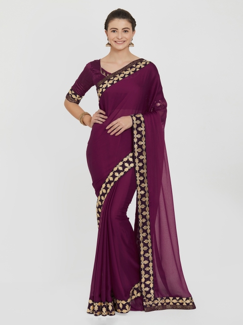 

Mitera Burgundy Solid Poly Silk Saree