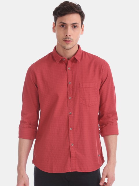 

Cherokee Men Coral Red Regular Fit Self Design Casual Shirt