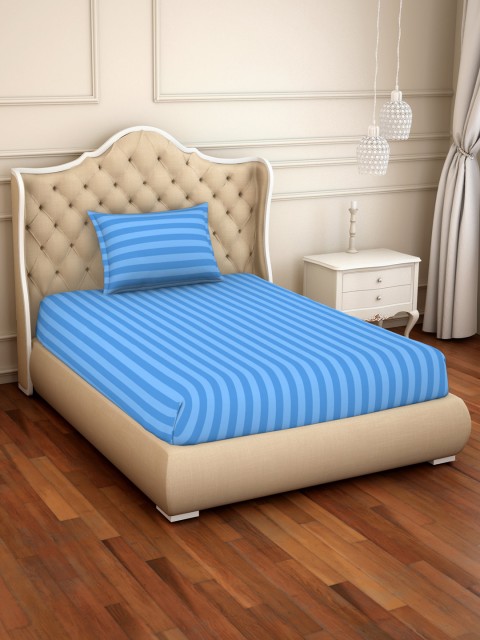 

SPACES Blue Striped 210 TC Cotton 1 Single Bedsheet with 1 Pillow Cover