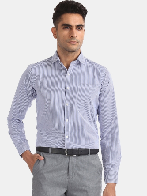 

Excalibur Men Blue & White Regular Fit Striped Formal Shirt