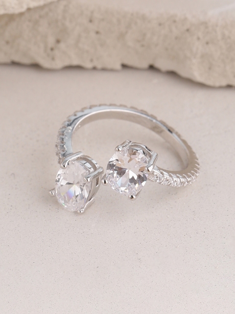 

ADORN by Nikita Ladiwala Sterling Silver & White CZ-Studded Open-Ended Finger Ring