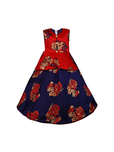 

Wish Karo Girls Red & Navy Blue Printed Fit and Flare Dress