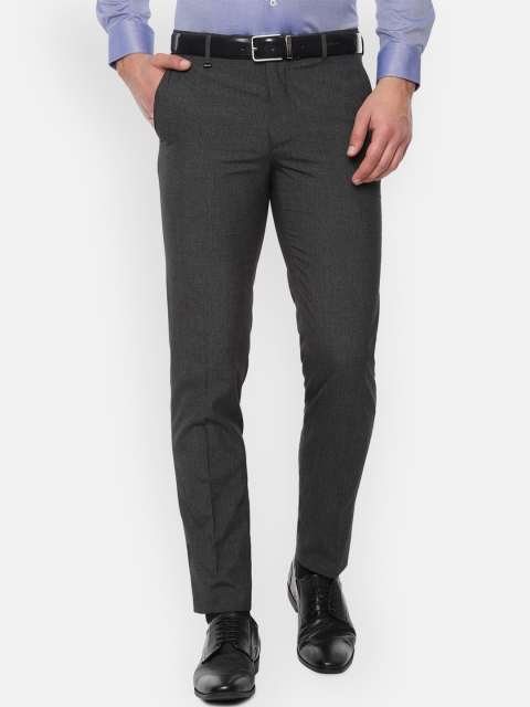Van Heusen Men Charcoal Grey Slim Fit Solid Formal Trousers