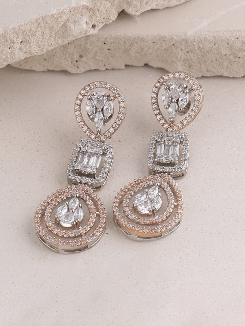 

ADORN by Nikita Ladiwala Silver-Toned Handcrafted CZ-Studded Classic Drop Earrings