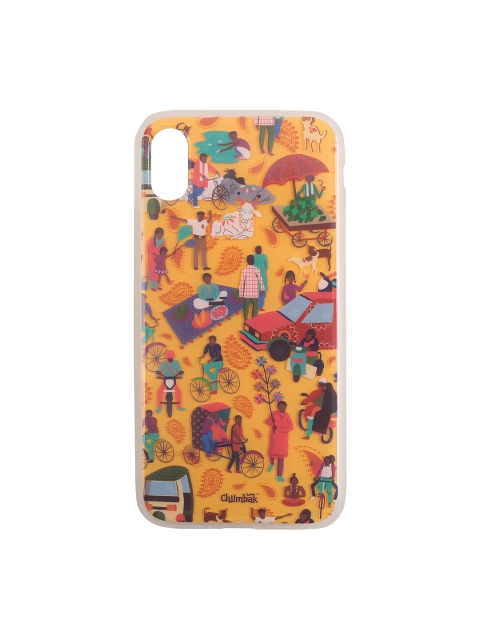 

Chumbak Yellow & Teal Blue Printed iPhone XS Mobile Case Cover