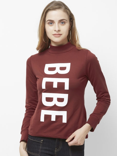 

bebe Women Maroon & Red Printed Pullover Sweatshirt