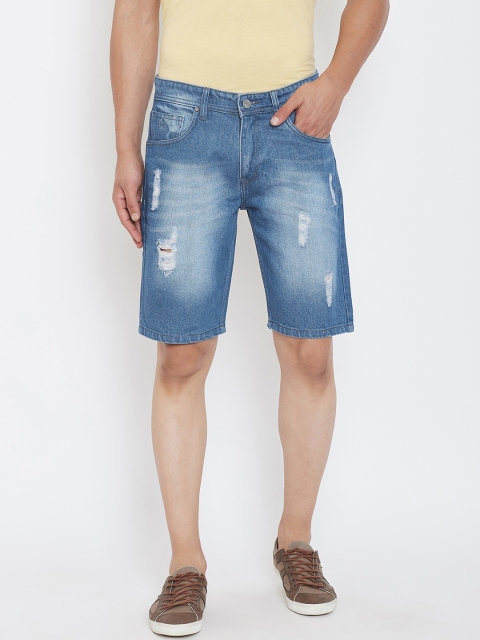 

KROSSSTITCH Men Blue Washed Distressed Regular Fit Denim Shorts