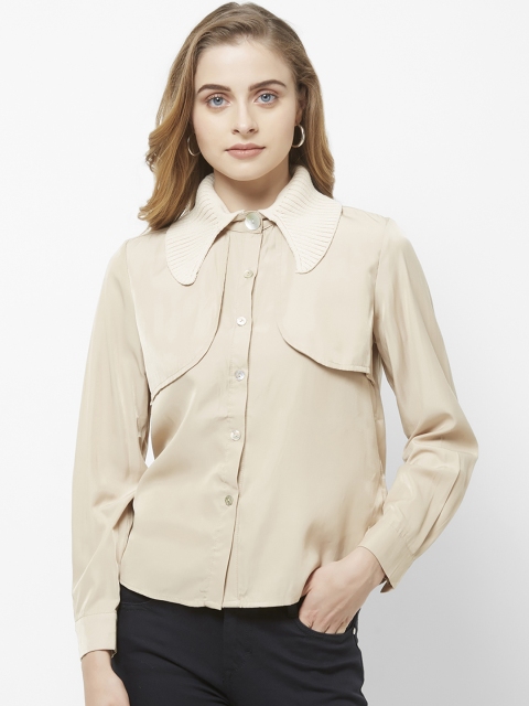 

bebe Women Beige Regular Fit Solid Formal Shirt