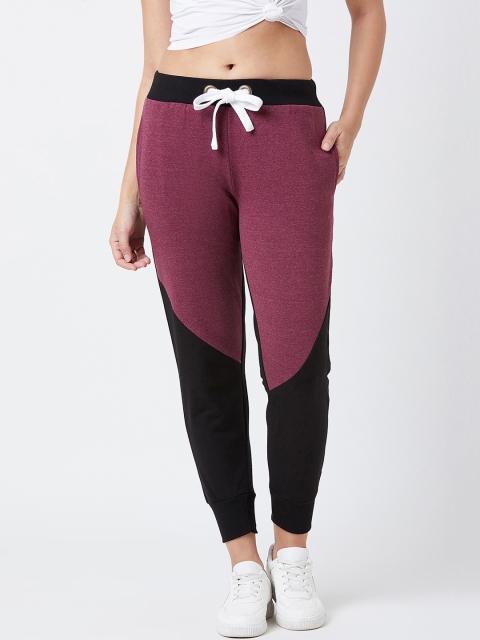 

The Dry State Women Maroon & Black Colourblocked Slim-Fit Track Pants