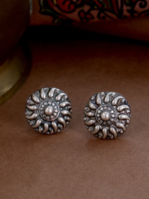 

ADORN by Nikita Ladiwala Silver-Toned Handcrafted Circular Studs