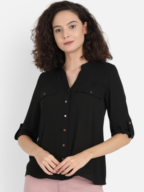 

COVER STORY Women Black Solid Shirt Style Top