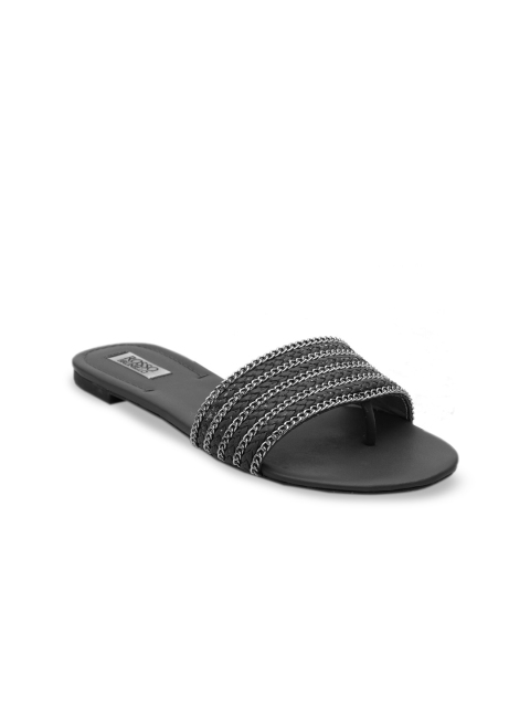 

ROSSO BRUNELLO Women Black Embellished Open Toe Flats