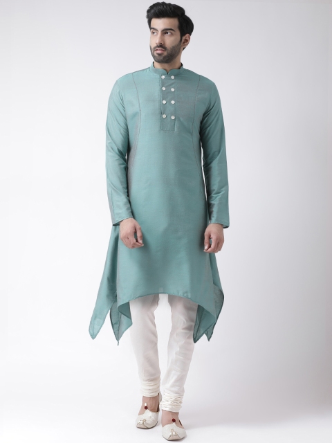 

KISAH Men Green & White Solid Kurta with Churidar