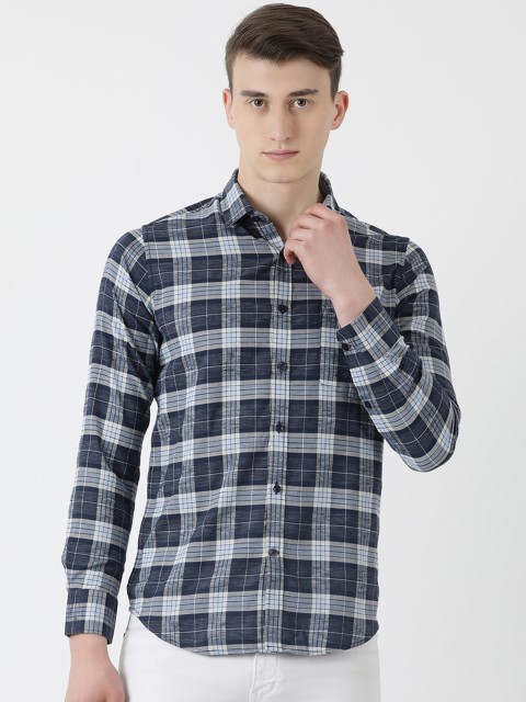 

Monte Carlo Men Navy Blue Slim Fit Checked Casual Shirt