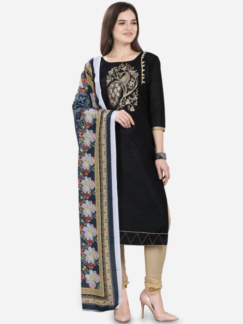 

mf Black & Beige Art Silk Unstitched Dress Material