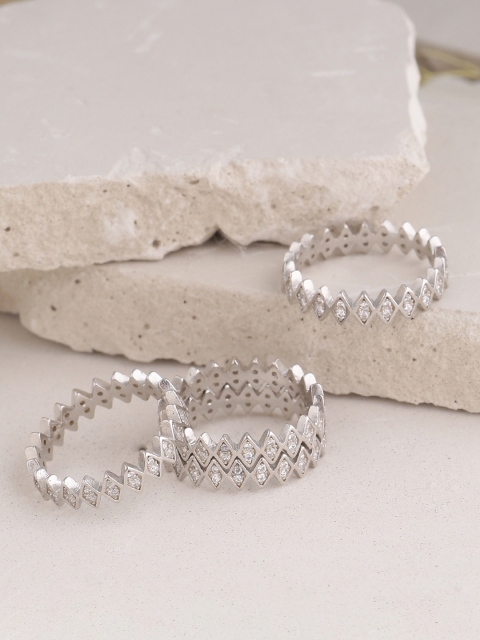 

ADORN by Nikita LadiwalaA Set of 4 Sterling Silver & White CZ-Studded Finger Ring