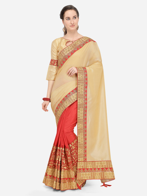 

Mitera Beige Embellished Poly Chiffon Saree