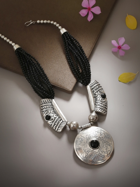

Bamboo Tree Silver-Toned & Black Handcrafted Necklace