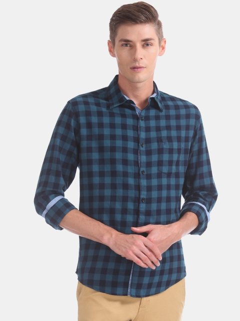 

Ruggers Men Blue Slim Fit Checked Casual Shirt