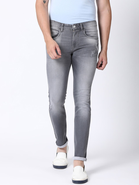 

Llak Jeans Men Grey Skinny Fit Mid-Rise Low Distress Stretchable Jeans