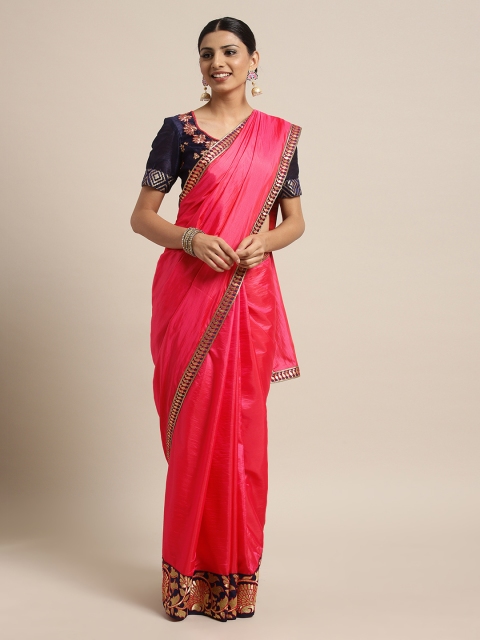 

Mitera Pink Solid Poly Georgette Saree
