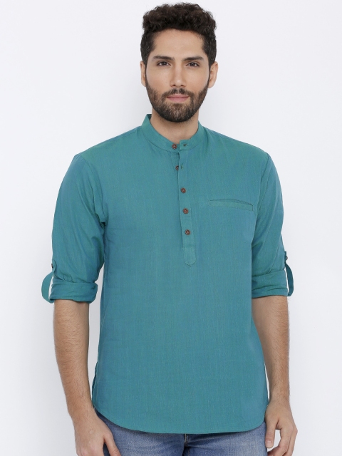 SALWAR STUDIO Men Green Solid Straight Kurta