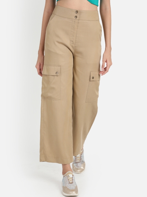 

COVER STORY Women Beige Regular Fit Solid Parallel Trousers