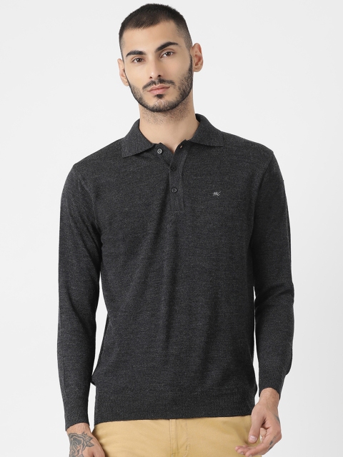 

Monte Carlo Men Charcoal Grey Solid Woolen Polo Collar T-shirt