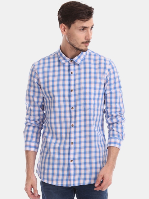 

Ruggers Men Blue & White Regular Fit Checked Casual Shirt