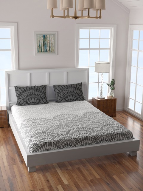 

SPACES Grey Ethnic Motifs 144 TC Cotton 1 Queen Bedsheet with 2 Pillow Covers