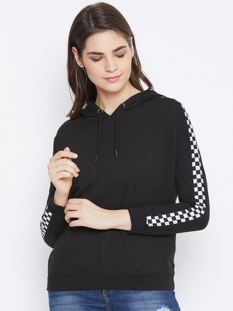 

PUNK Women Black Solid Hooded Pullover Sweatshirt