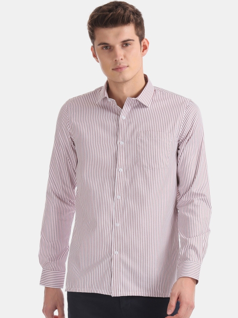 Excalibur Men White & Red Regular Fit Striped Formal Shirt