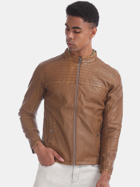 

Cherokee Men Brown Solid Biker Jacket