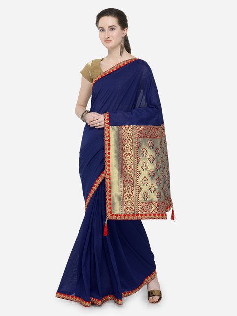 

Mitera Navy Blue Embellished Poly Chiffon Saree